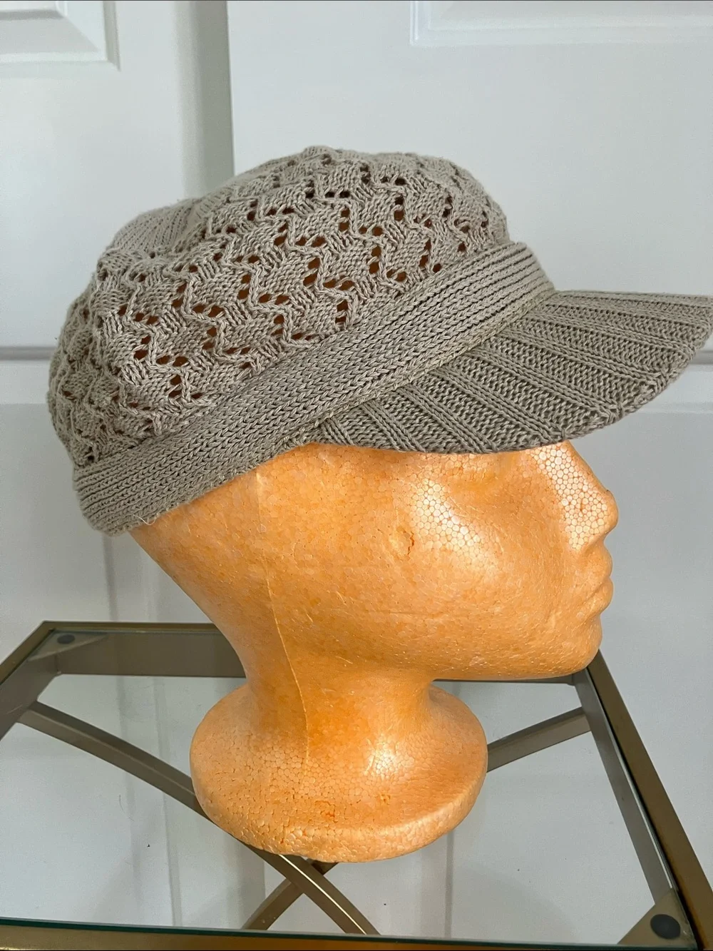 Knit Visor Cap in Taupe Beige - Women's Fashion Hat